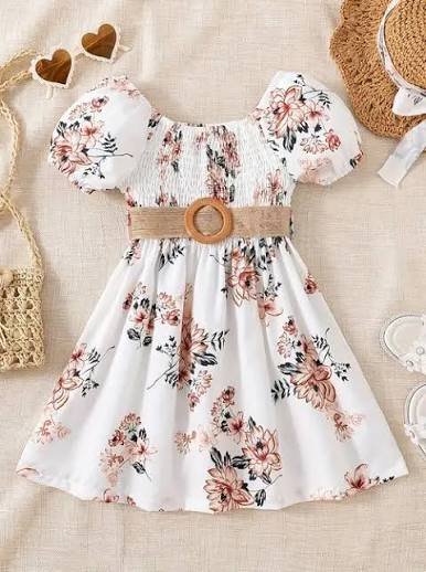 FLORAL PRINT PUFF-SLEEVE DRESS