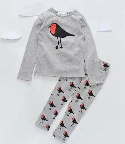 BIRD-PRINT LONG-SLEEVE PAJAMA SET