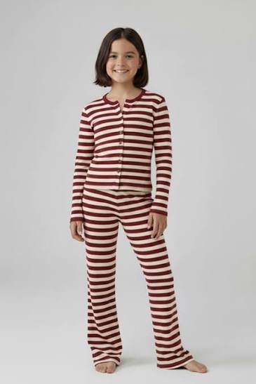 RED AND WHITE STRIPED LONG-SLEEVE PAJAMA SET